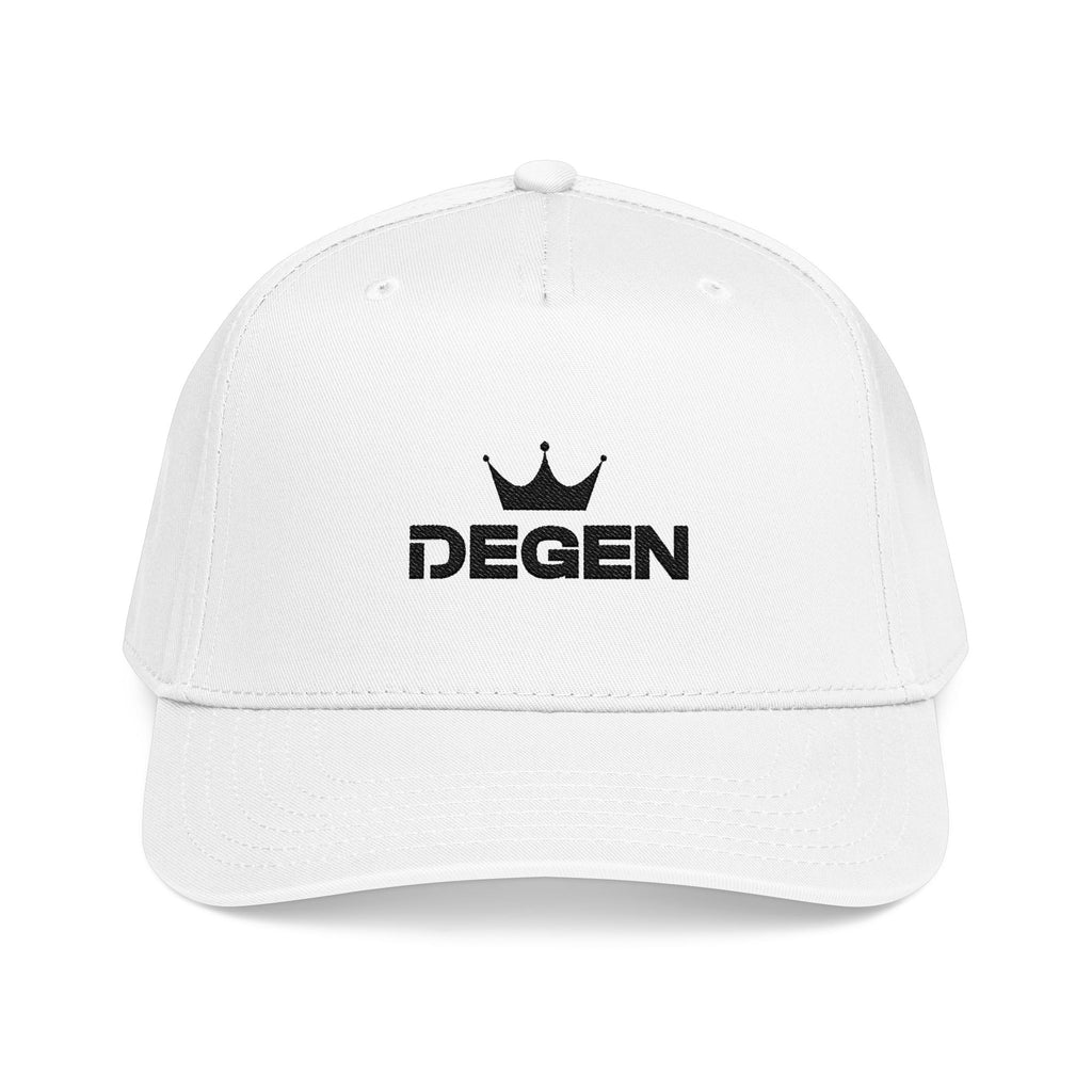Degen Crown White Baseball Cap — Streetwear Trucker Hat with Embroidered 'DEGEN' Logo