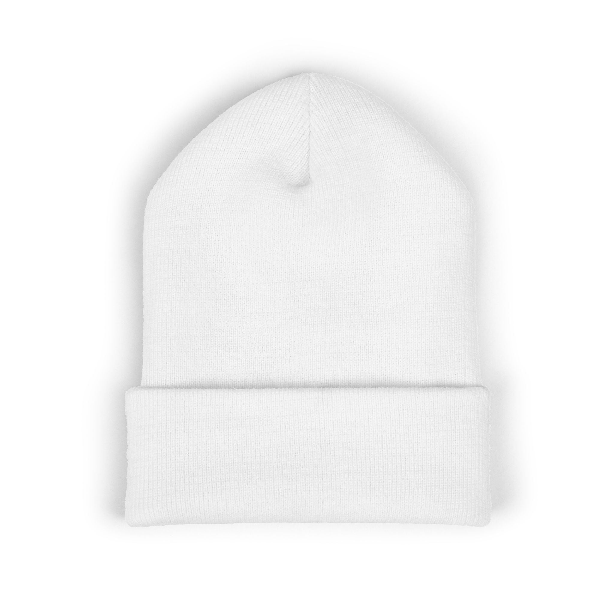 Threadville Embroidered Unisex Cuffed White Beanie — Classic Warm Knit Hat