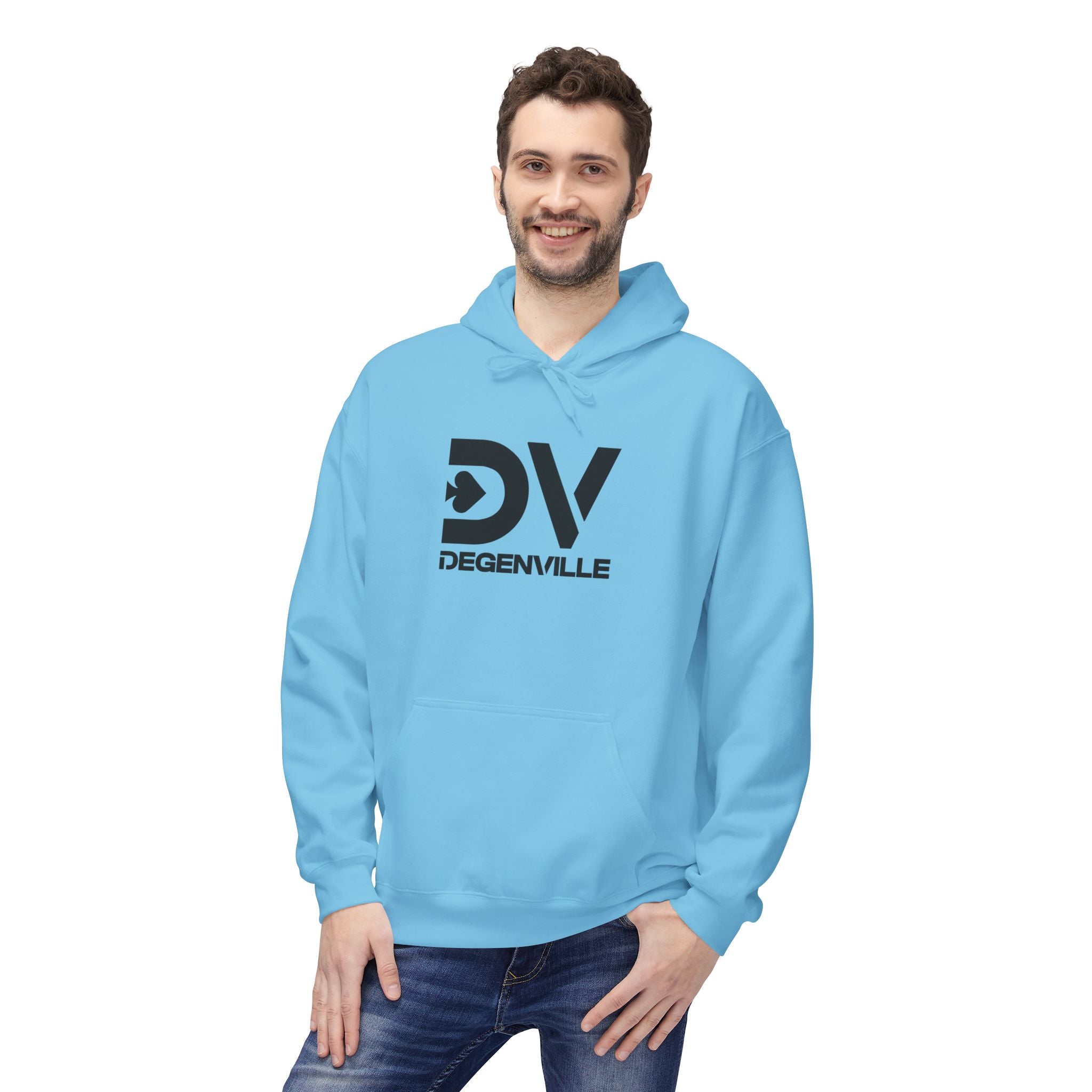 Degenville: The Gamblers Edge - Unisex Fleece Hoodie - Sky Blue/Black