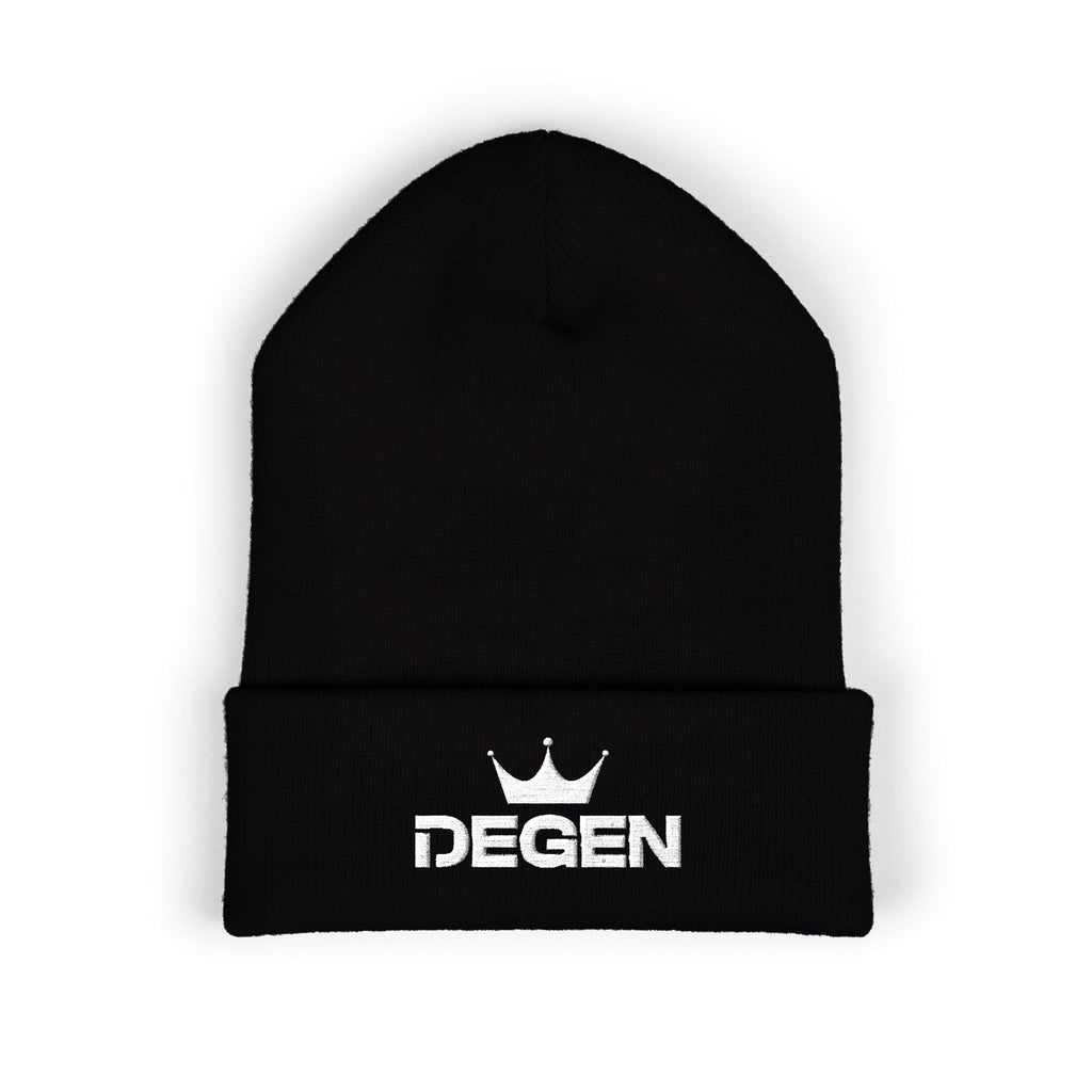 Degen Embroidered Unisex Cuffed Black Beanie — Classic Warm Knit Hat