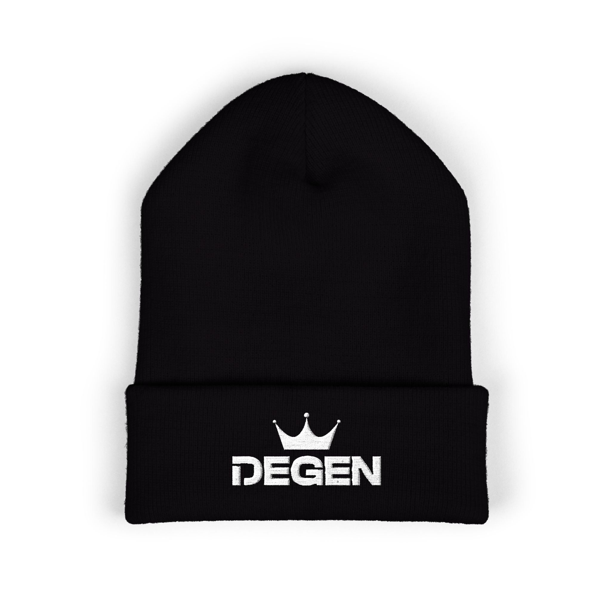 Degen Embroidered Unisex Cuffed Black Beanie — Classic Warm Knit Hat