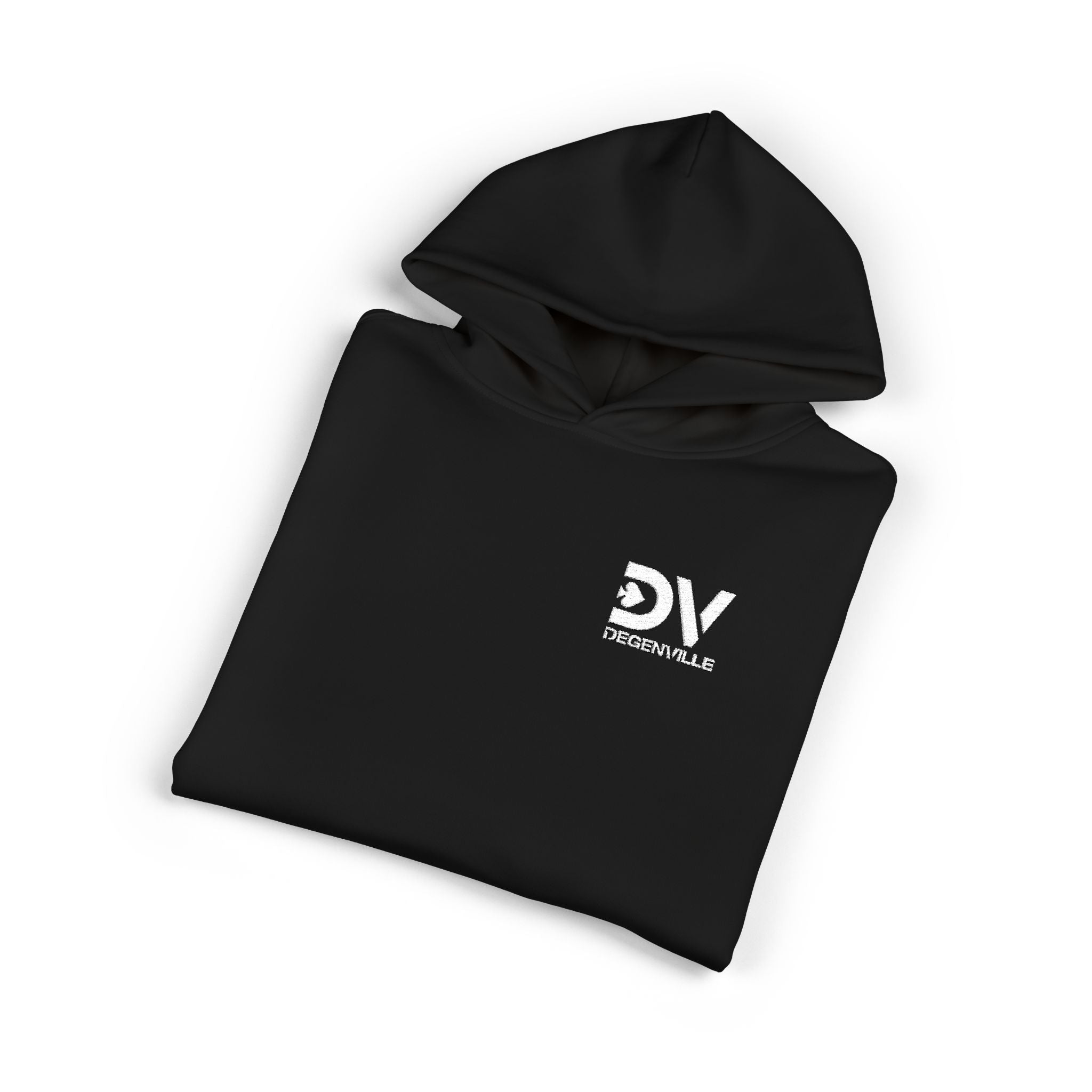 Degenville: The Playmaker  - Premium Black Hoodie w/White Embroidered Logo