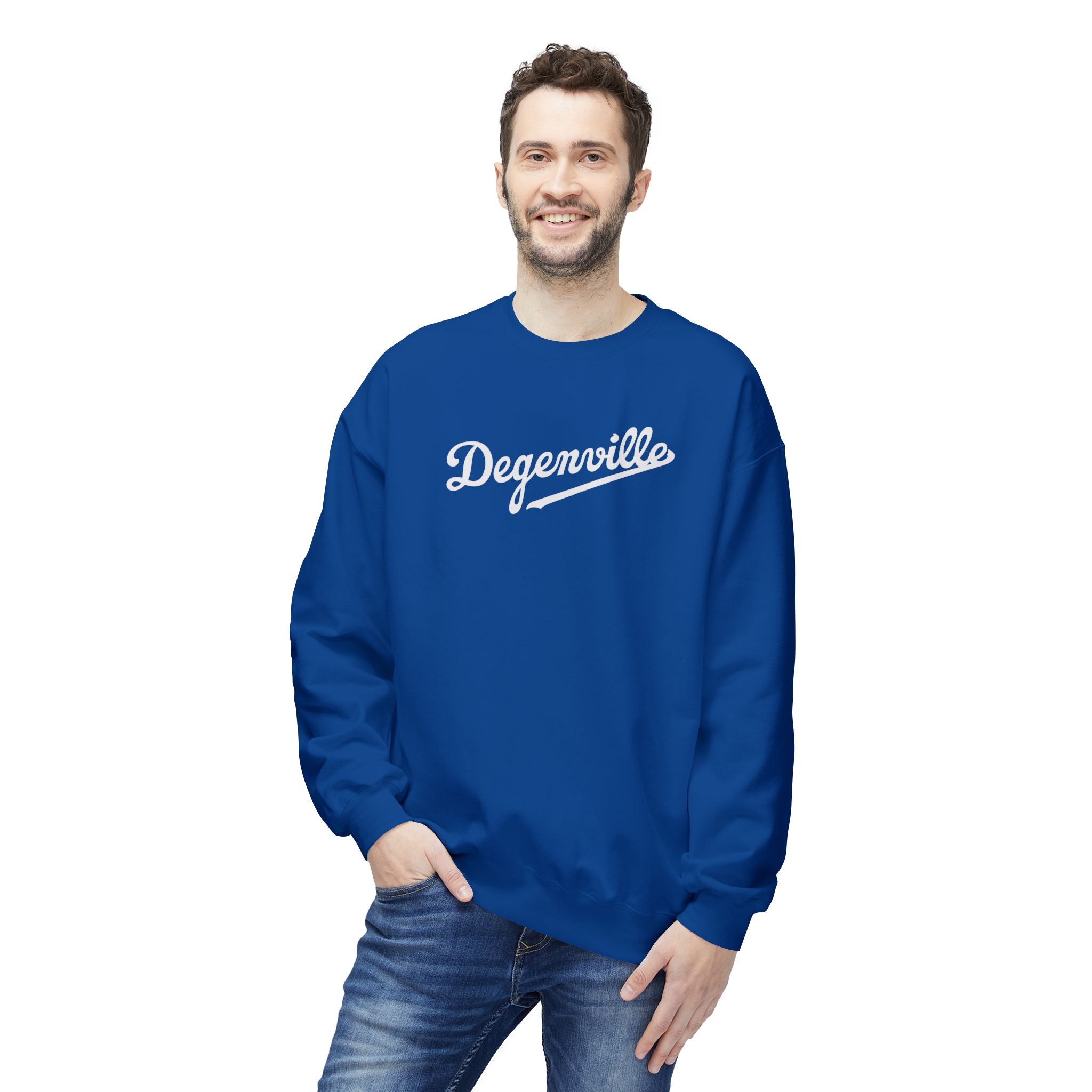 Degenville: Grand Slam - Unisex Crewneck Sweatshirt - Royal Blue/White