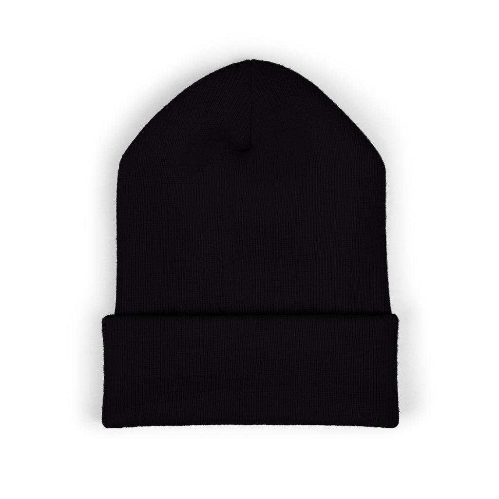 Threadville Embroidered Unisex Cuffed Black Beanie — Classic Warm Knit Hat