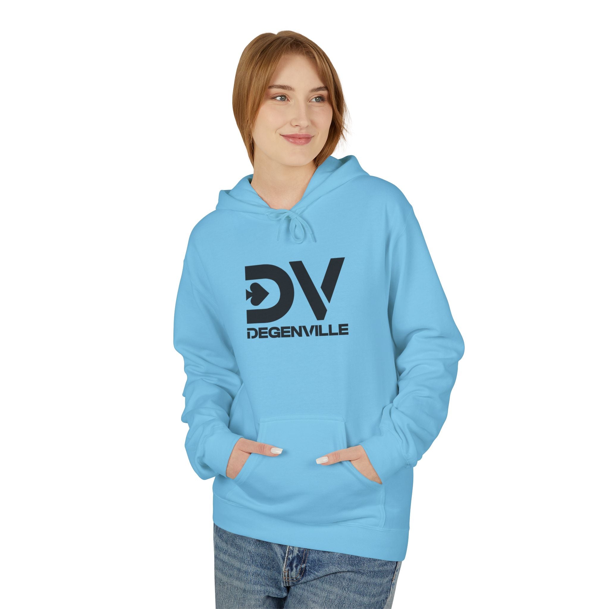 Degenville: The Gamblers Edge - Unisex Fleece Hoodie - Sky Blue/Black